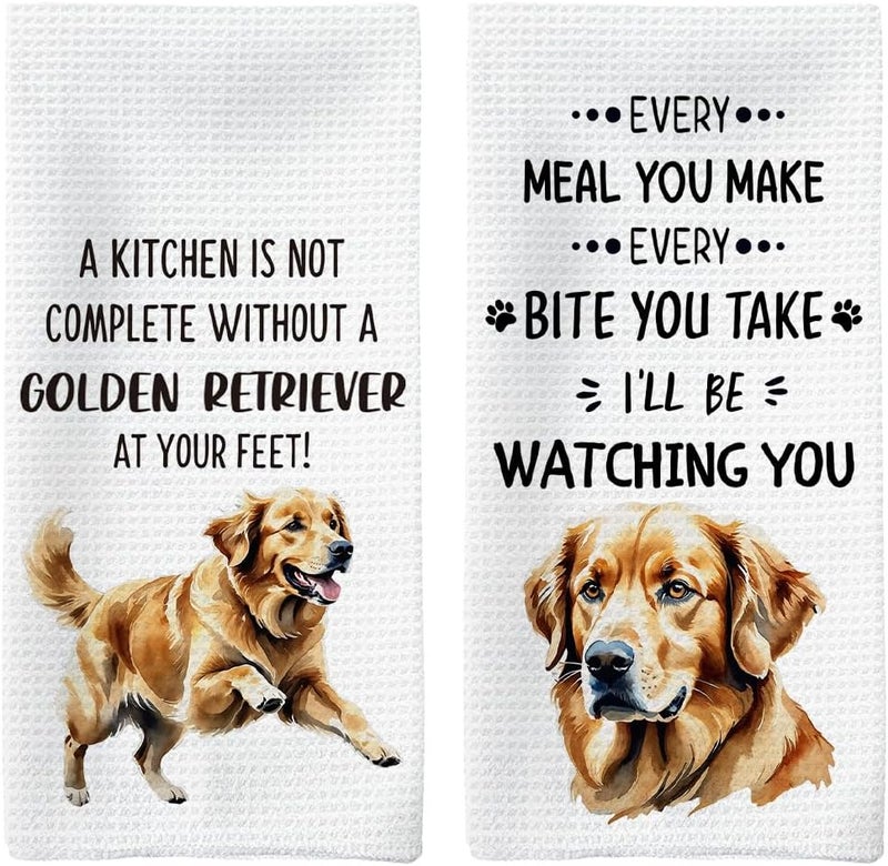 Tzhim Golden Retriever Gifts Kitchen Towels Set of 2, Golden Retriever Gifts for Women, Golden Retriever Decor Hand Towels, Golden Retriever Dog Tea Dish Towels, Dog Kitchen Bathroom Decor,16x24 Inch - Image 1